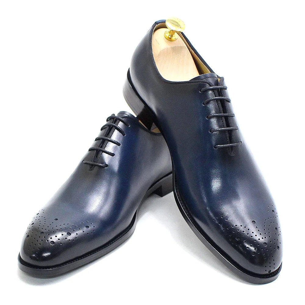Genuine Leather Mens Formal Shoes Handmade Classic Whole Cut Oxfords Business Lace-up Plain Toe Wedding Dress Shoes for Men