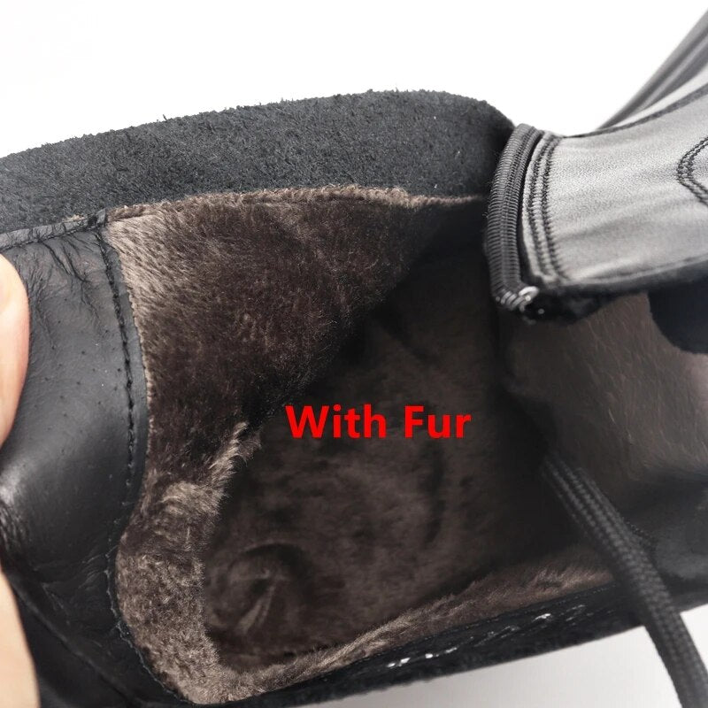 Autumn Winter Women Genuine Leather Boots Plus Velvets