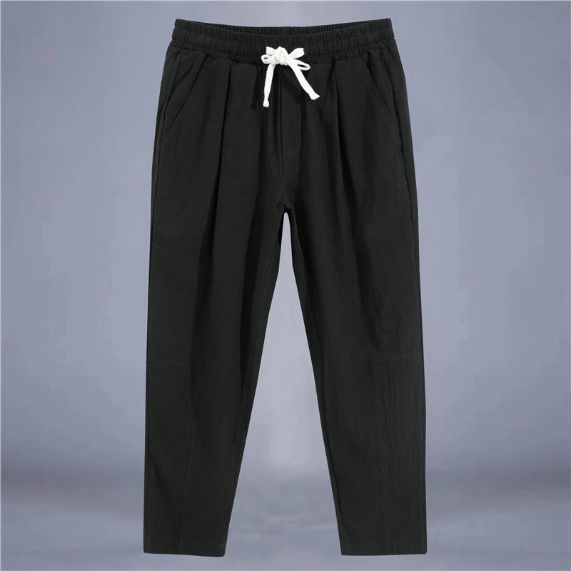 Men's Trousers Cotton Linen Fashion Casual Pants Solid Color Breathable Loose Shorts