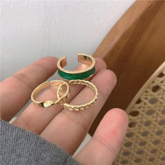 Hip Hop Trendy White Green Adjustable Open Finger Ring For Women