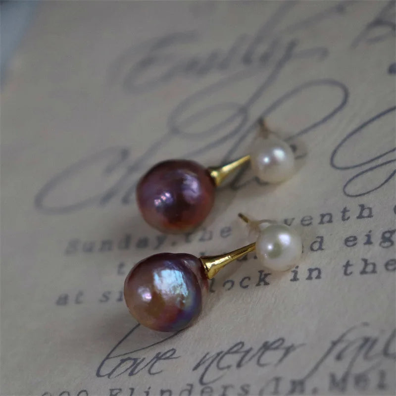 French Design Style Art Purple Baroque Freshwater Pearl Earrings Pendant Accessories for Women‘s Party Earrings Custom Jewelry