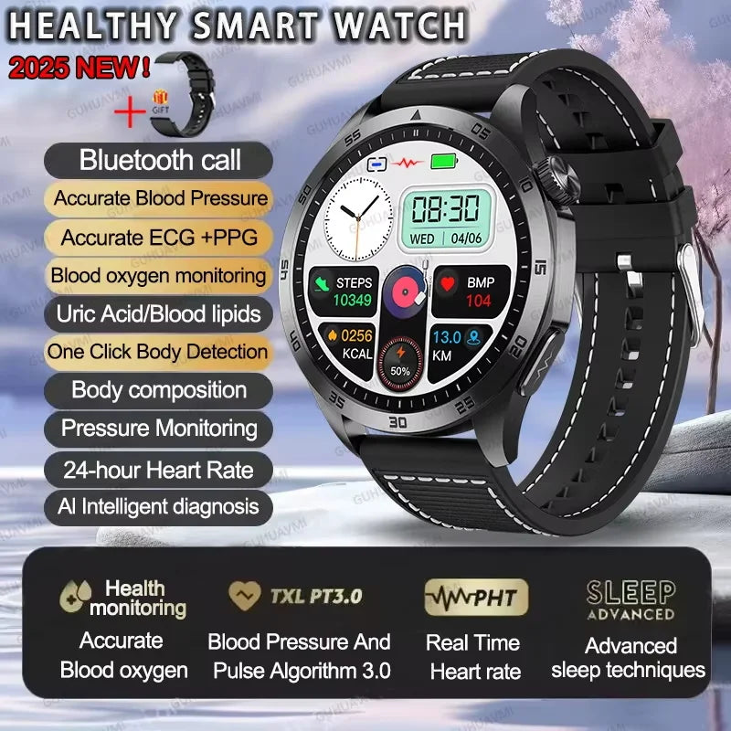 GUHUAVMI NEW Fashion Health Expert Laser iagnosis Smart Watch Men ECG+PPG Three highs  Blood Pressure Heart Rate HD Call Watches