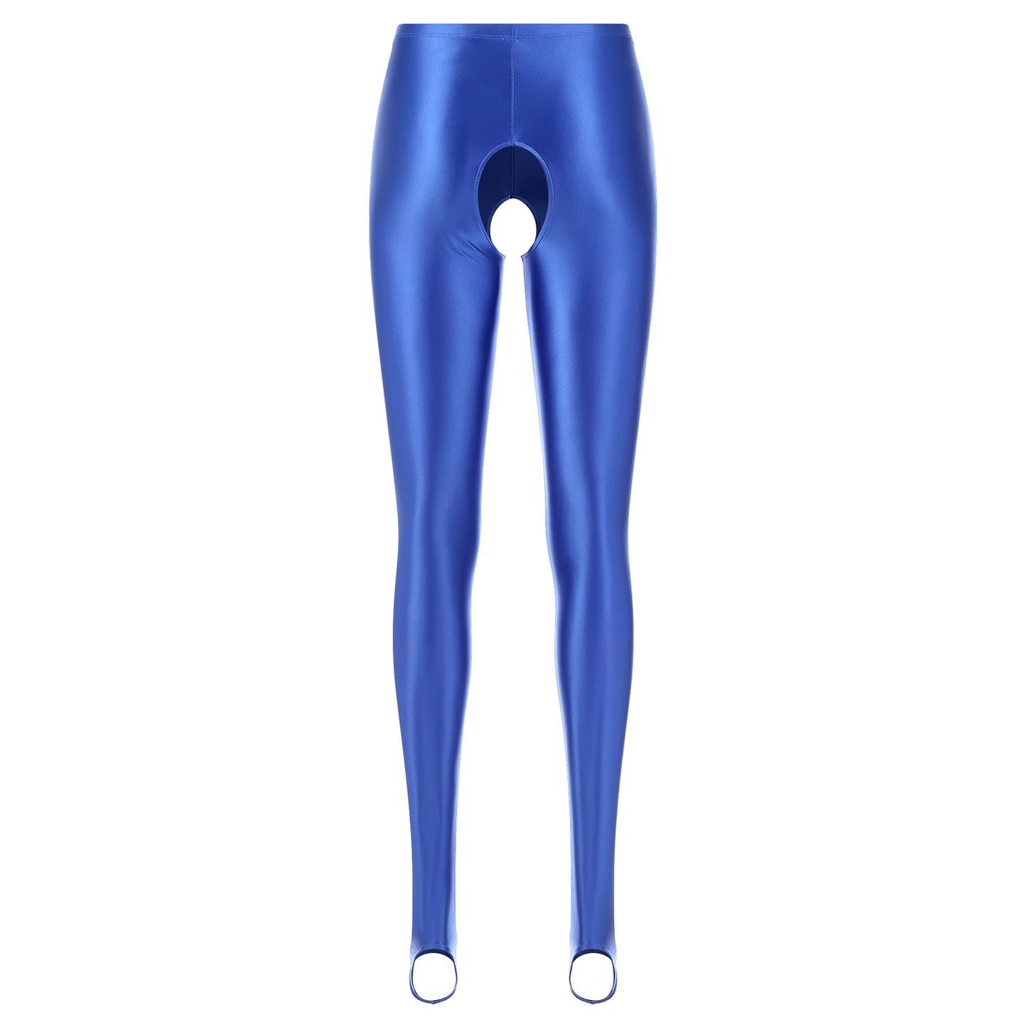 Womens Lingerie Glossy Open Crotch Stirrup Tights Leggings Stretchy Smooth Mid Waist