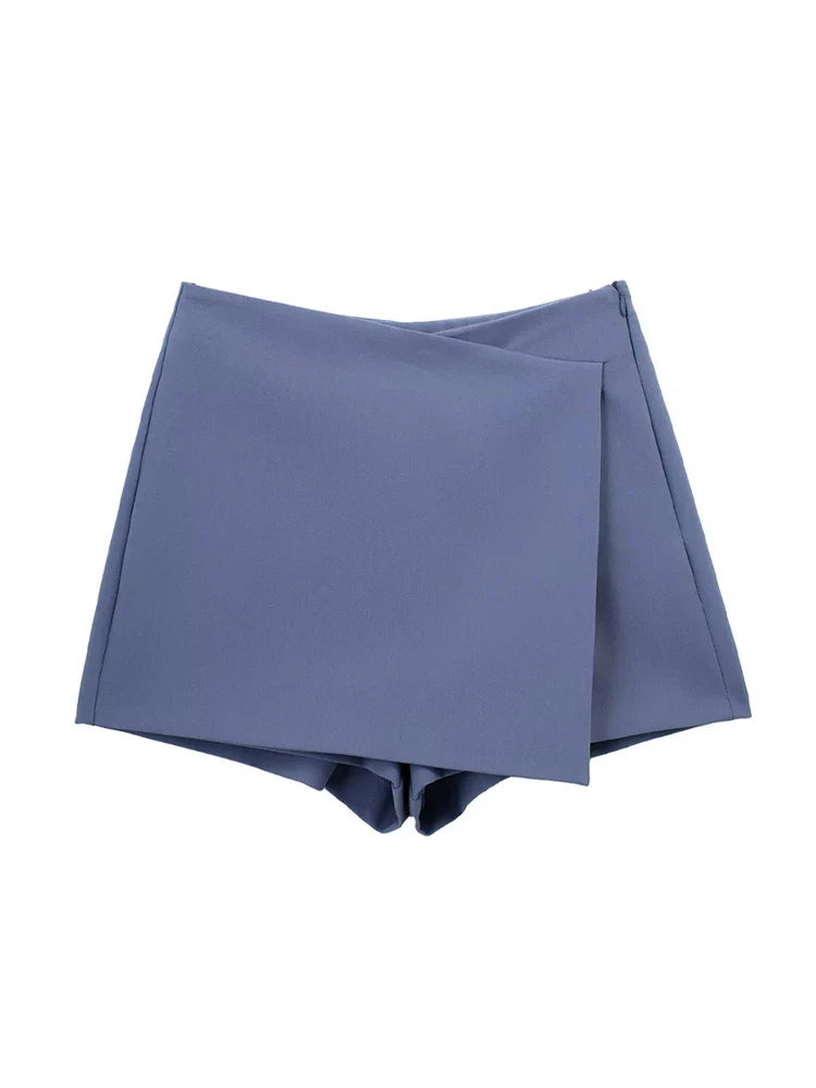 Women Fashion Pareo Style Asymmetric Shorts Skirts Vintage High Waist Side Zipper Female Skort Mujer