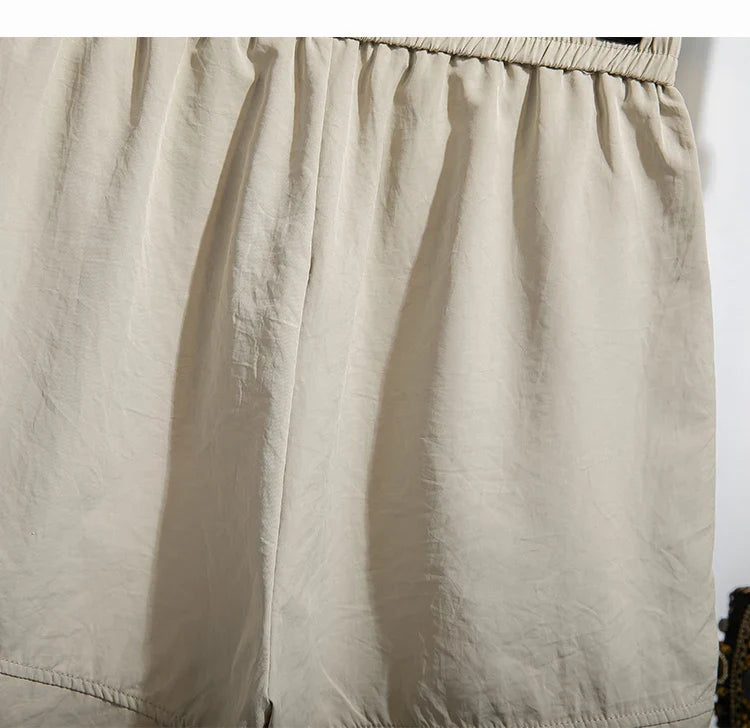 Plus Size Summer Shorts For Women 2025 Summer Ice Silk Drawstring Large Size Loose Shorts Women Korean Streetwear Shorts Female