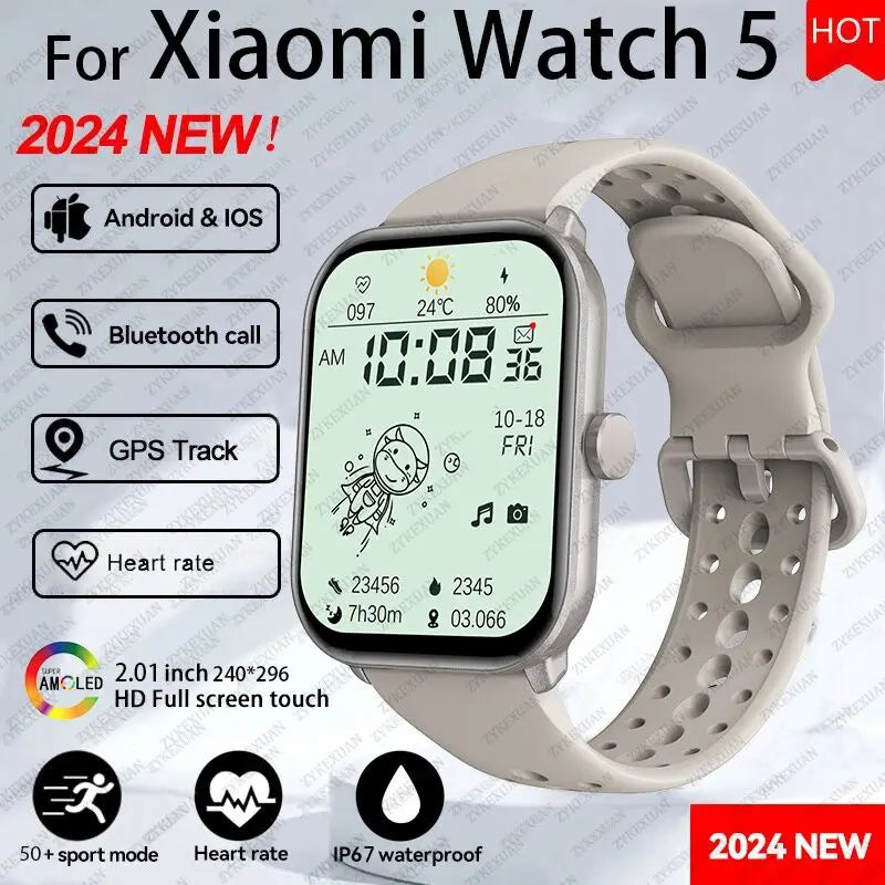 New BOXUXING Watch 5 Global Version Men Women HD AMOLED Screen Heart Rate Bluetooth Call GPS Track Waterproof Sports Smart Watch