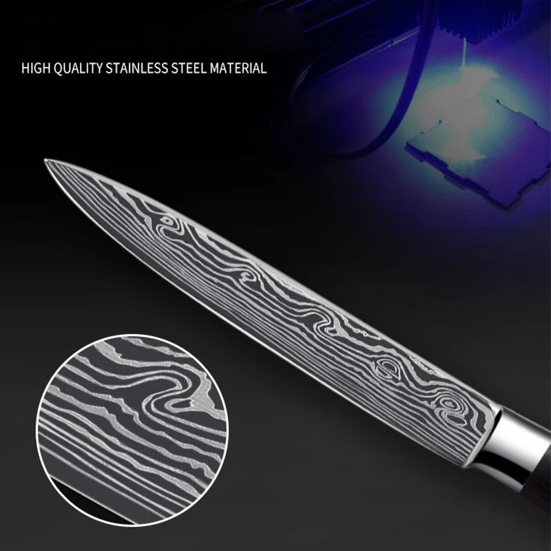 Kitchen Utility Knife Stainless Steel Meat Fruit Vegetables Steak Knife Damascus Laser