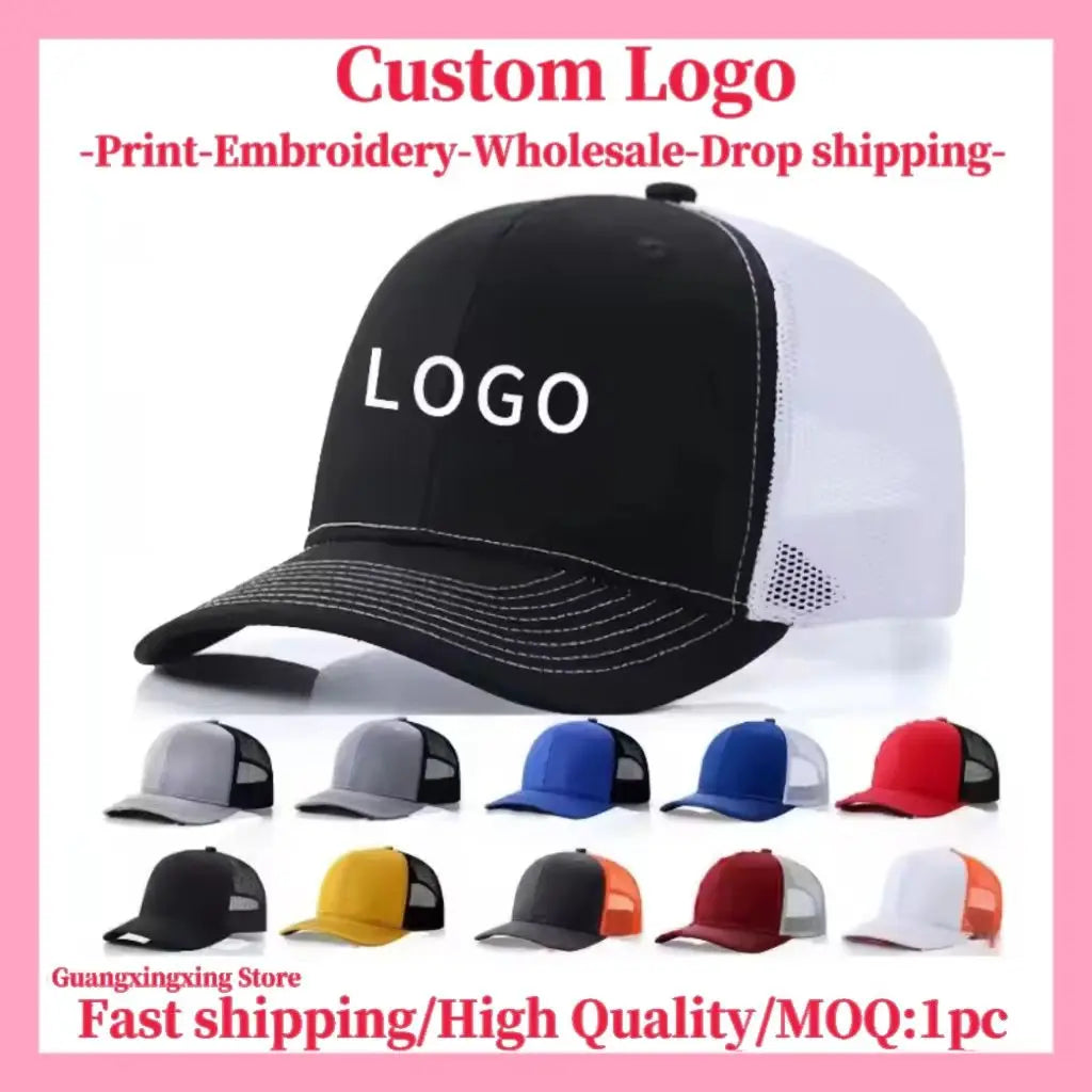 Custom embroidered logo hat Men's and women's mesh cap cotton baseball cap design DIY picture printing logo hat Summer sun hat