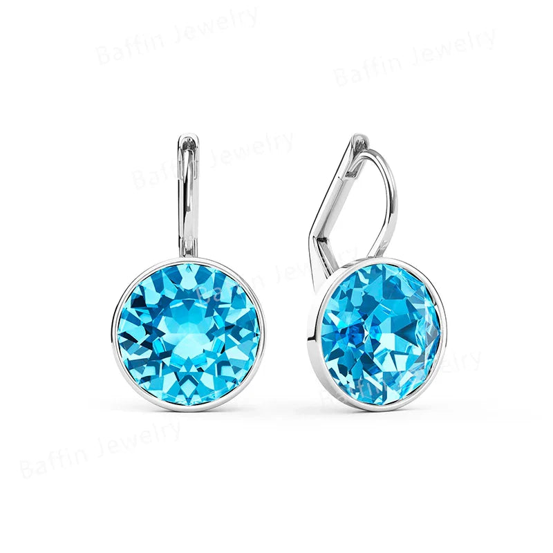 Bella Drop Earring for Women Christmas Birthday Premium Austrian Crystals Round Cut Dangle Silver Gold Color Pierced Jewelry