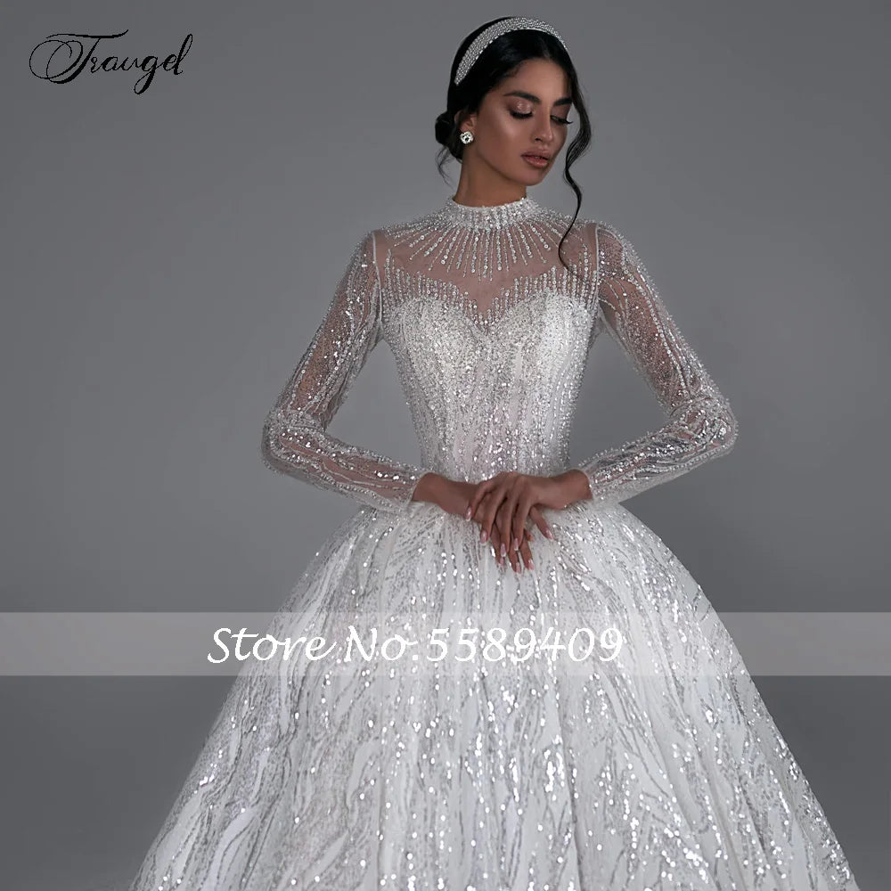 White Bridesmaid Dresses: Wedding Dresses High Neck Long Sleeve