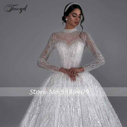 White Bridesmaid Dresses: Wedding Dresses High Neck Long Sleeve