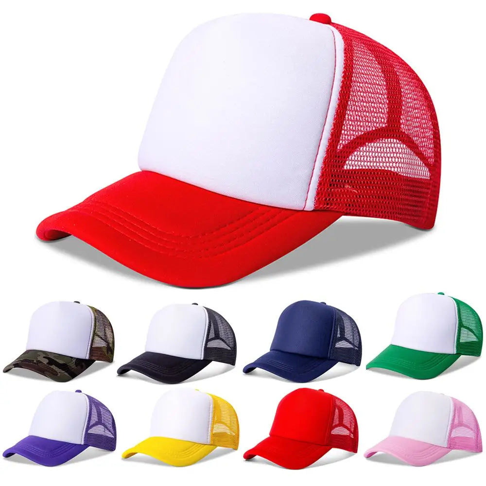 Fashion Unisex Plain Baseball Cap Adjustable Trucker Baseball Cap Snapback Mesh Curved Mens Womens Sun Summer Hat