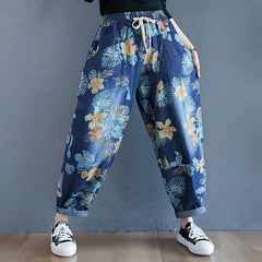 Oversized Women High Waist Floral Print Harem Jeans Woman Spring Autumn Casual