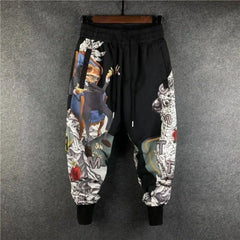 Fashion Men Harem Joggers Patchwork Elastic Drawstring Street Hip Hop Pants