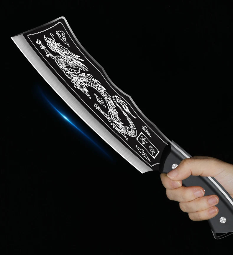 Dragon Pattern Forged Bone Chopping Knife Stainless Steel Meat Cleaver Sharp Knife