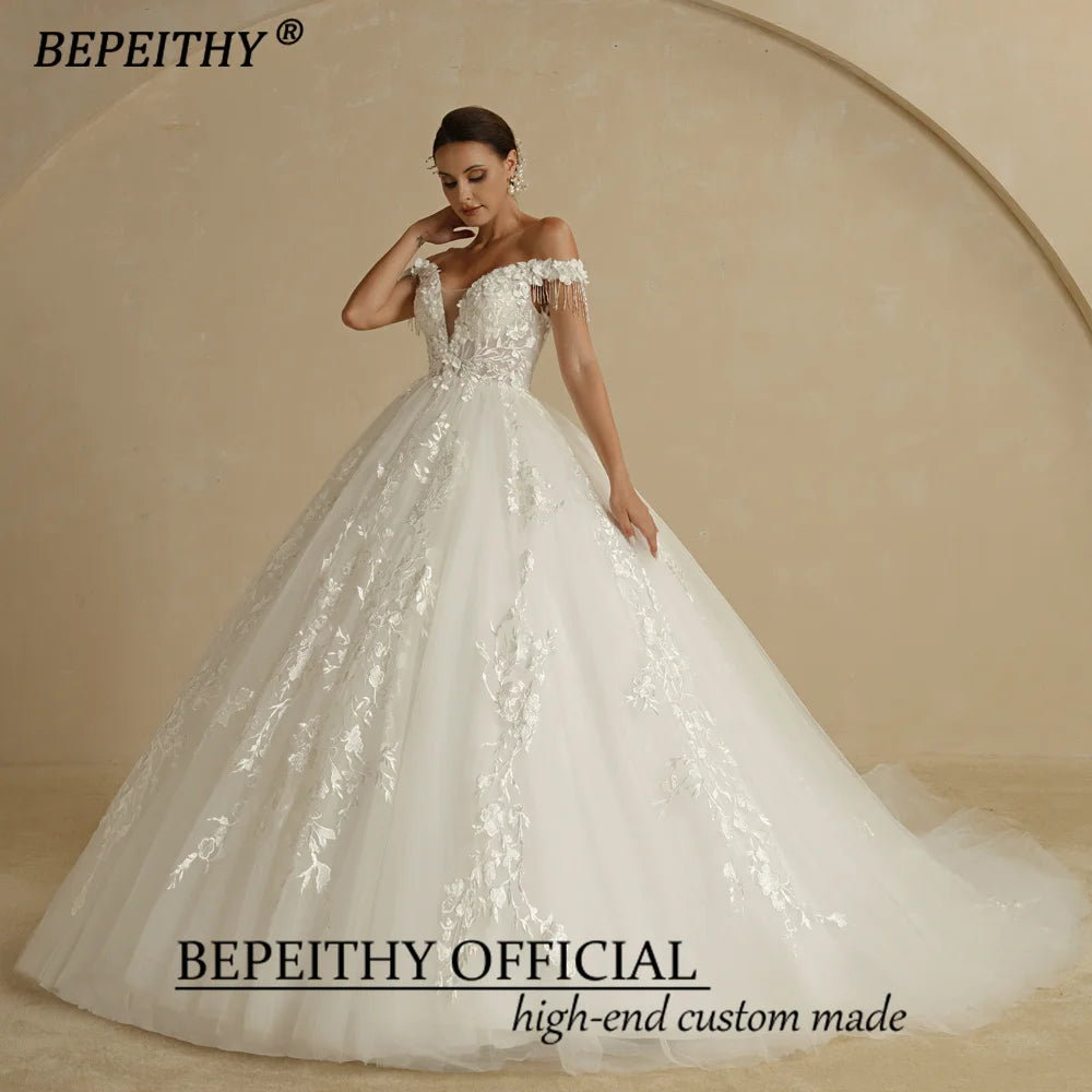 White Bridesmaid Dresses: Off Shoulder Sleeveless Floor Princess Wedding Gown