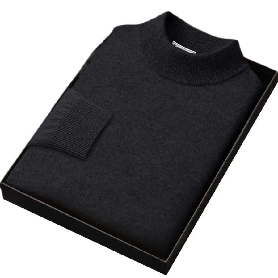 Men's Mock Collar 100% Pure Woolen Sweater Tops Autumn Winter