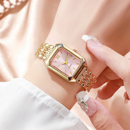 6pcs Elegant Rectangle Women Watches Heart Pendant Jewelry Set Ladies Quartz Wristwatch Reloj Mujer（Without Box）
