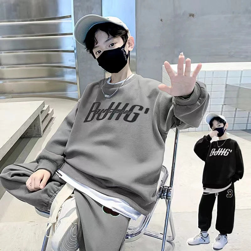 Autumn Children Boy Clothes Set Teenage Sweatshirts Pullover Top And Pants 2 Pieces Suit Fashion Letter Printed Tracksuits