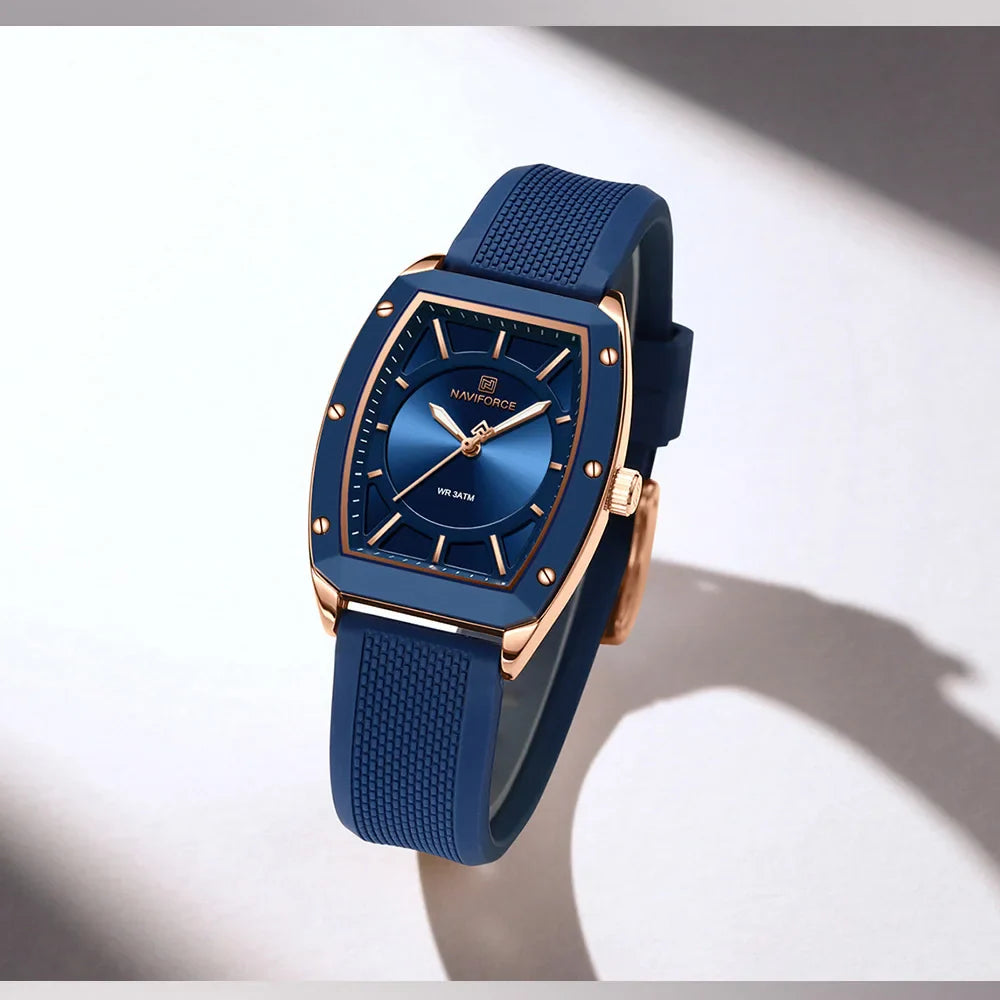 NAVIFORCE Top Brand Women Tonneau Watches Fashion Ladies Quartz Watch Silicone Strap Gift Female Wristwatch Relojes Para Mujer