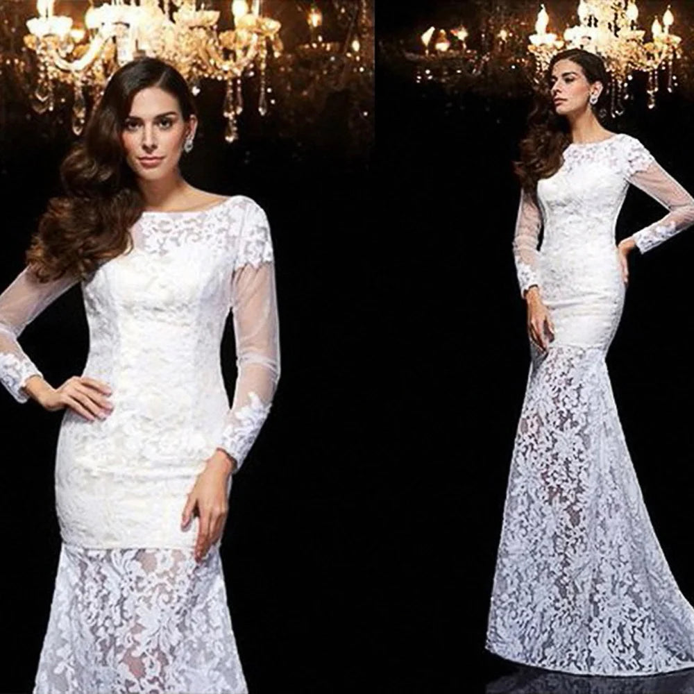 Evening wear Dresses: Floor-Length Long Sleeved Lace of Formal Evening