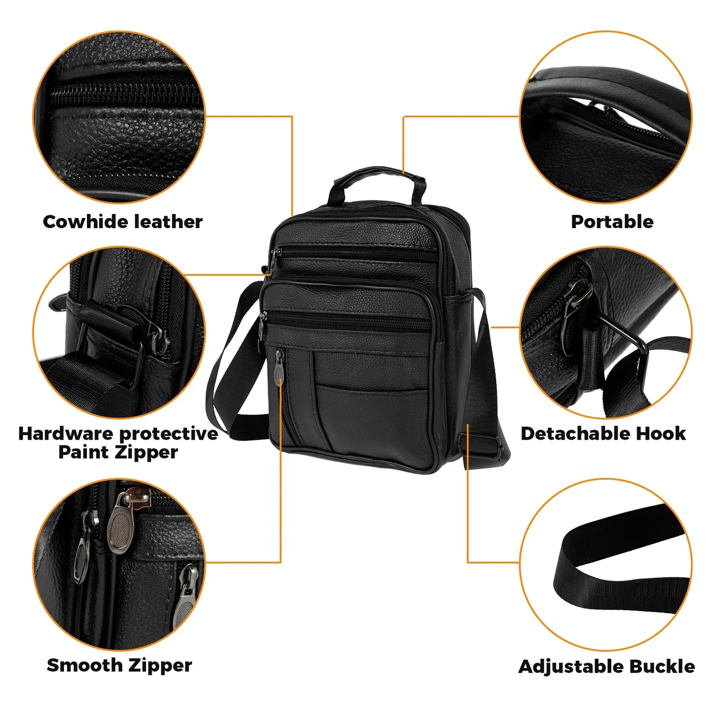 Leather Shoulder Bag for Men Small Crossbody Backpack Shoulder Bag with Adjustable Shoulder Straps PU Leather Chest Bag Daypack