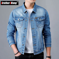 Spring Men's Casual Cotton Denim Jacket Classic Style Fashion Slim Washed Clothing