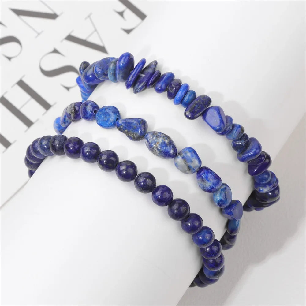 3Pcs/Set Natural Stone Bracelets Tiger Eye Lapis Lazuli Rose Quartzs Bracelet Round Irregular Beads Bracelet for Women Men