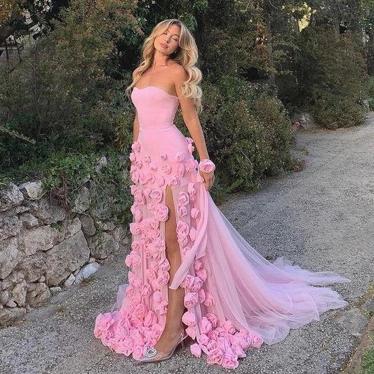 Homecoming Dresses: Baby Pink 3D Flowers Mermaid Evening Dress Elegant