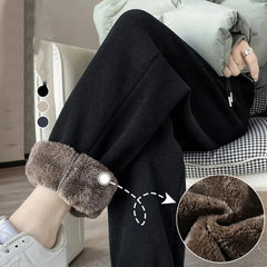 Winter Warm Lamb Fleece Women Pants Fashion High Waist Thick Loose Harem Pants