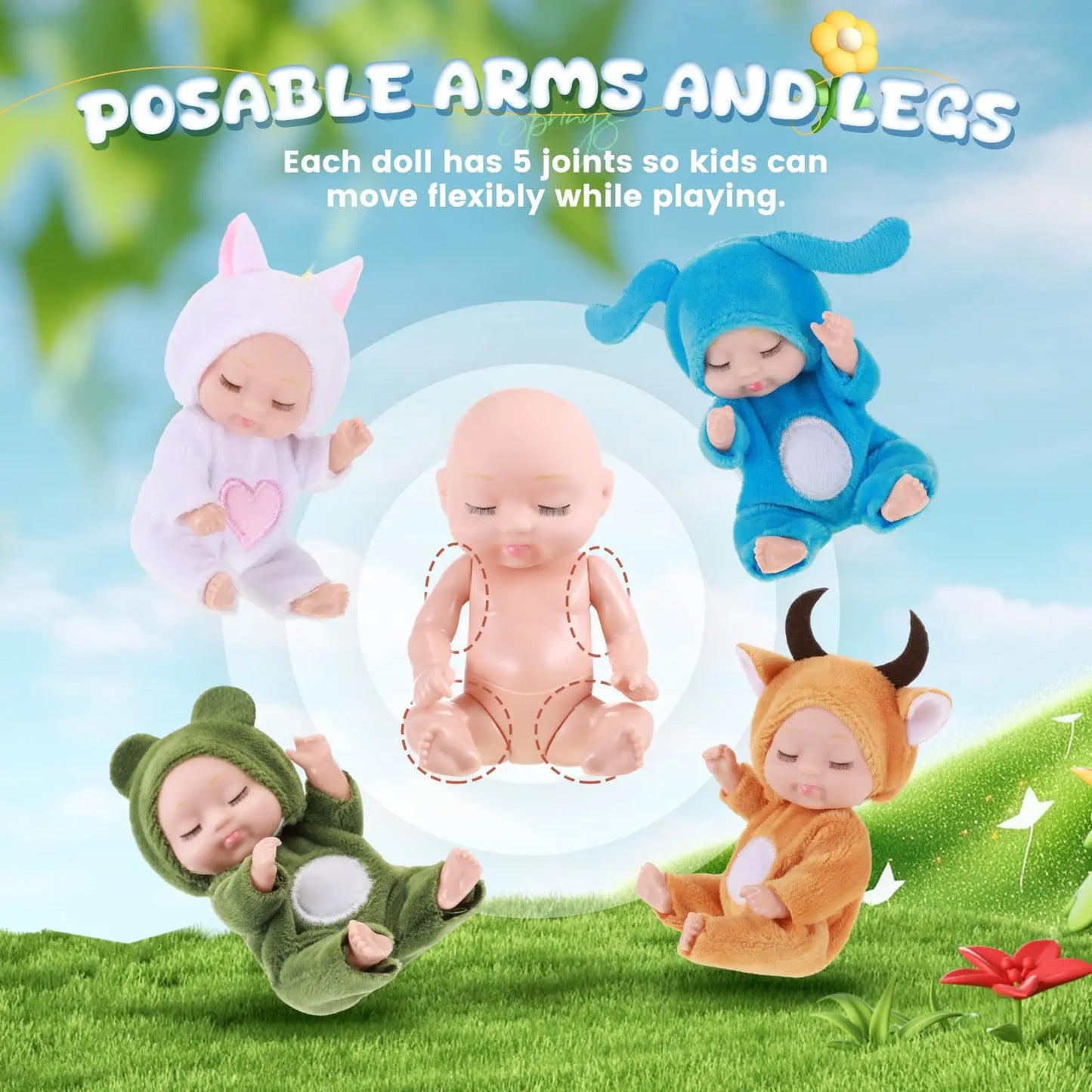 6/8Pcs Set Simulation Princess Dolls Toys Mini Cute Sleeping Baby Series Doll Cartoon Animal Toy For Kids Kawaii Dolls Girl