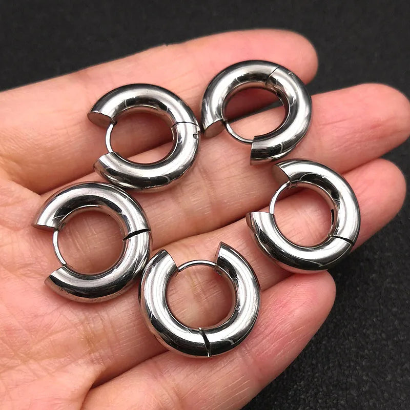 6pcs/lot Thick 3.0mm 4.0mm 5.0mm Stainless Steel Circle Hoop Earrings For Women Girls Gold Silver Color Round Geometry Earrings