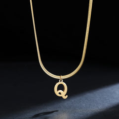 Gold Plated Stainless Steel Pendant Necklace for Women Snake Chain Initial Letter