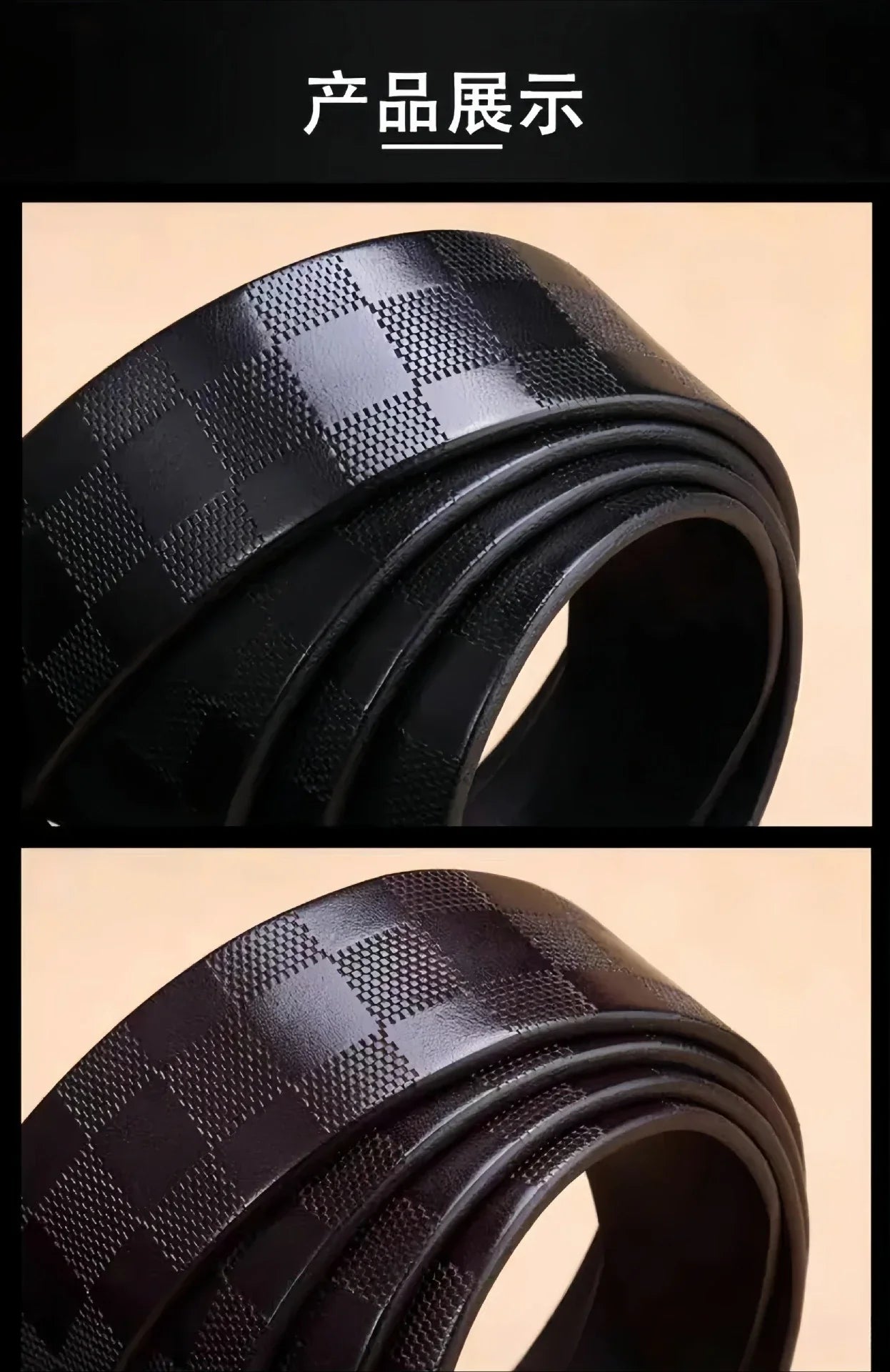 Light Luxury Mens Leather Belt Smooth Buckle Genuine Cowhide Perforated Pattern Fashion Trendy High End Versatile