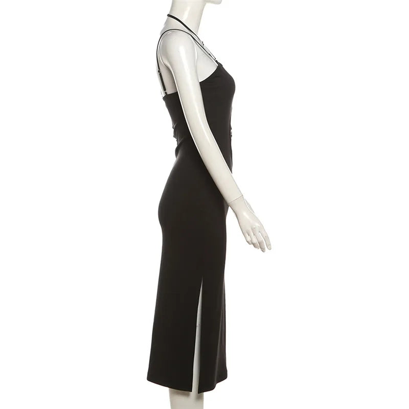 AltGoth Sexy Hollow Out Dress Women Mall Gothic Aesthetic Sleeveless Bodycon Dress Streetwear Elegant Evening Party Dress Female