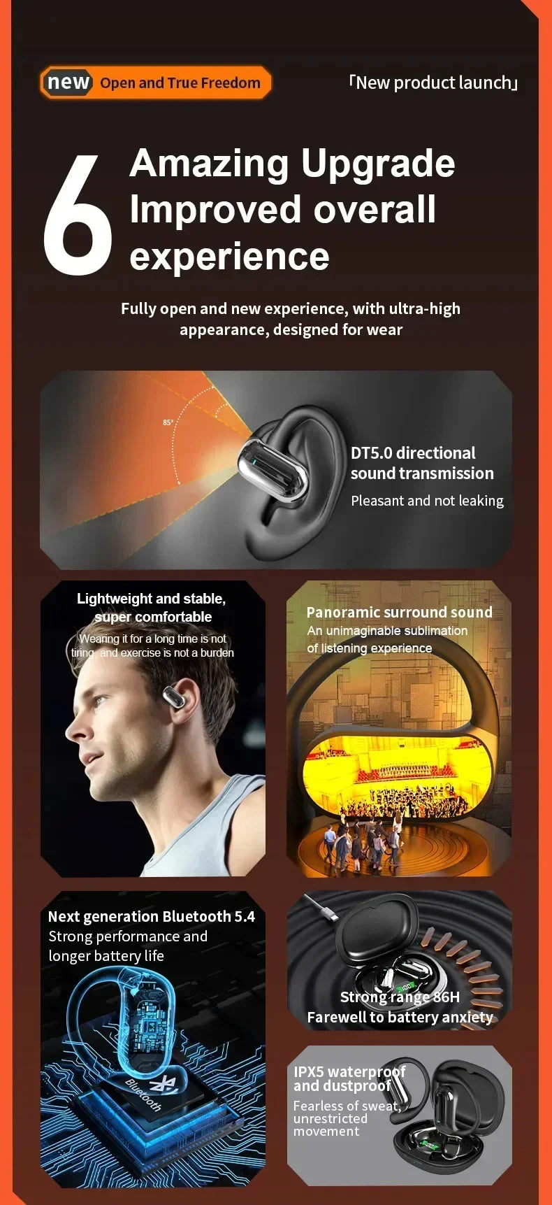 New Q16S Bluetooth Headset with Ai Translation Function, 144 Languages, Long Battery Life