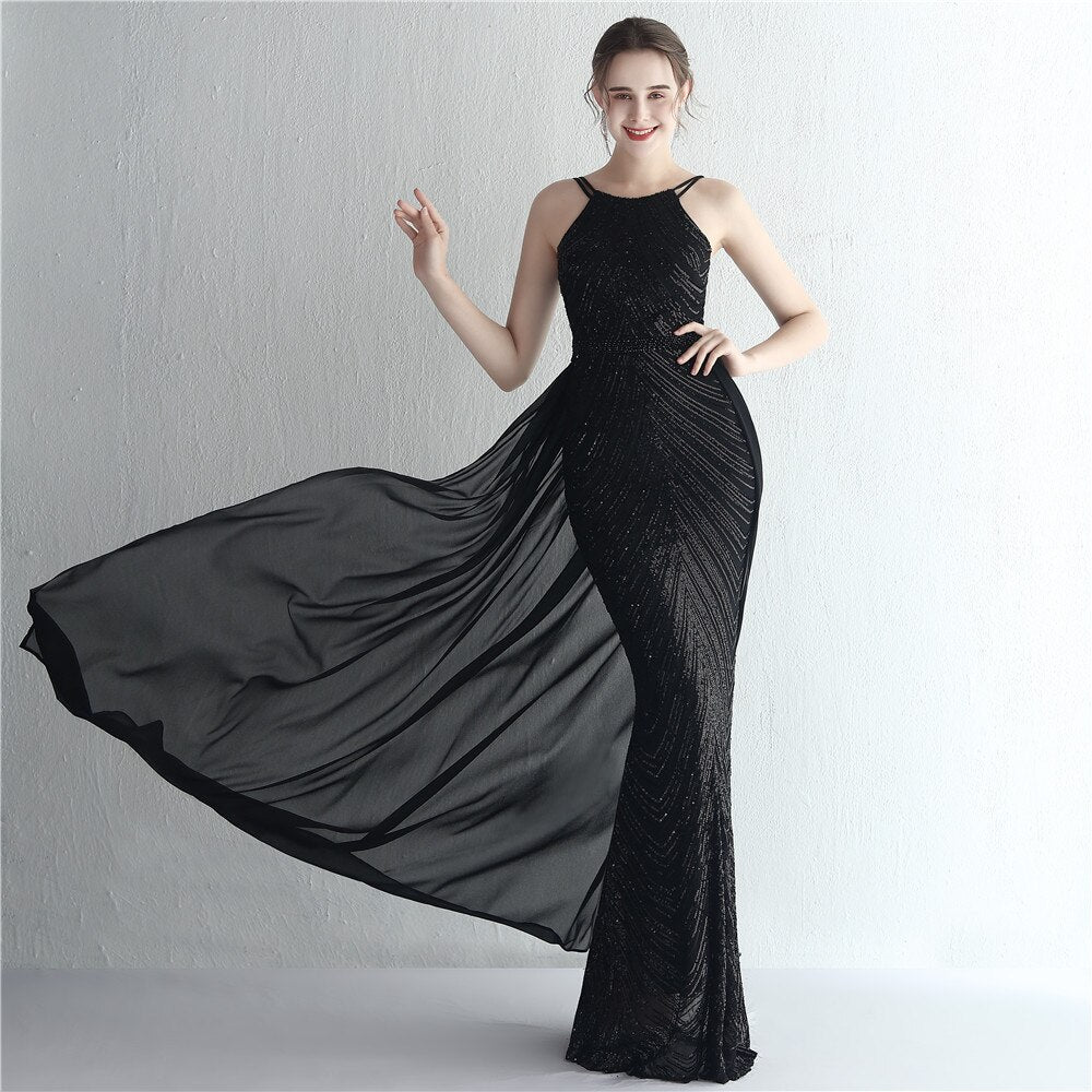 Evening wear Dresses: Evening Dress for Party With Detachable Chiffon Train for Ladies