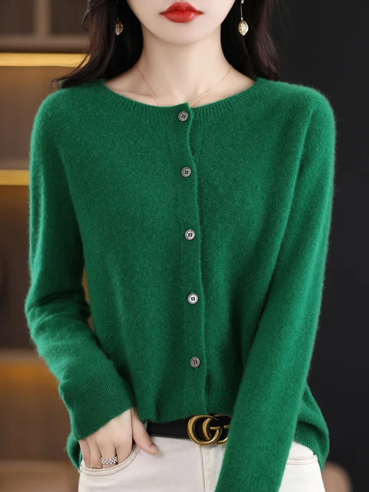 Long Sleeve 100% Merino Wool Sweaters Cashmere Cardigan Spring Autumn Women