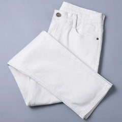 Men Brand Fashion White Jeans Business Casual Classic Style Slim Fit Soft