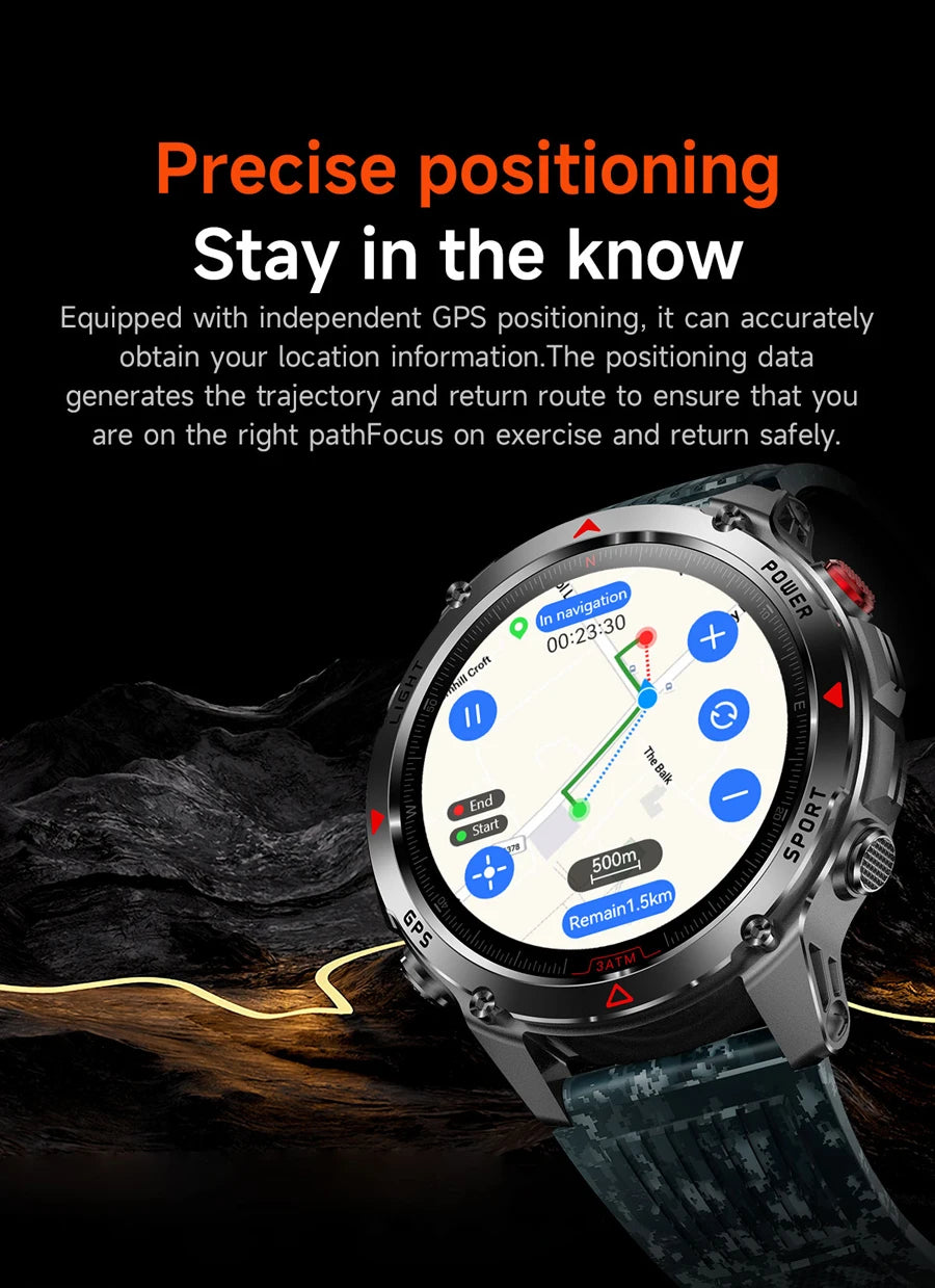 Outdoor Military Smart Watch Men Built-in GPS 1.46" AMOLED Compass