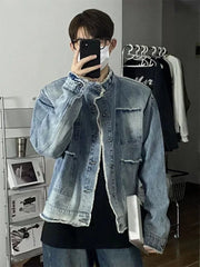 Men's Denim Jacket Wide Sleeves Male Jean Coats Designer Autumn