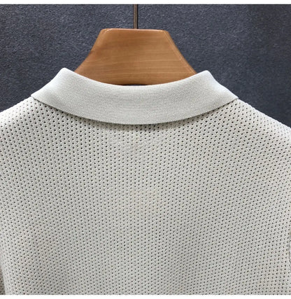 Turn Collar Knit Polo Shirt Short Sleeve Mens Sweater Top
