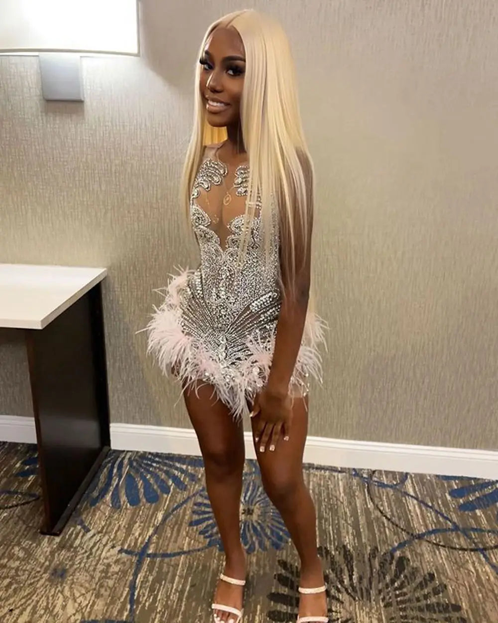Evening wear Dresses: Prom Dresses Luxury Silver Crystals See Through
