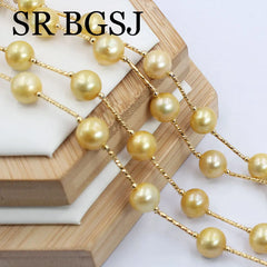 Beaded Chain Yellow Natural Freshwater Pearl Long Sweater Necklace for Women