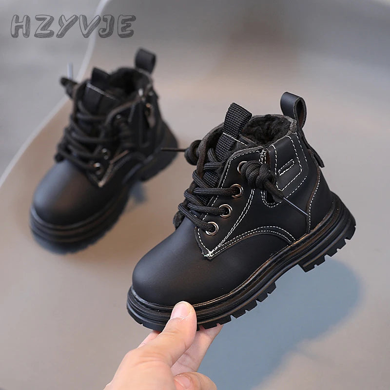 Children's Fashion Boots Winter Thickened Boys Girls' Anti Slip Warm Leather Boots