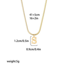 Gold Plated Stainless Steel Pendant Necklace for Women Snake Chain Initial Letter