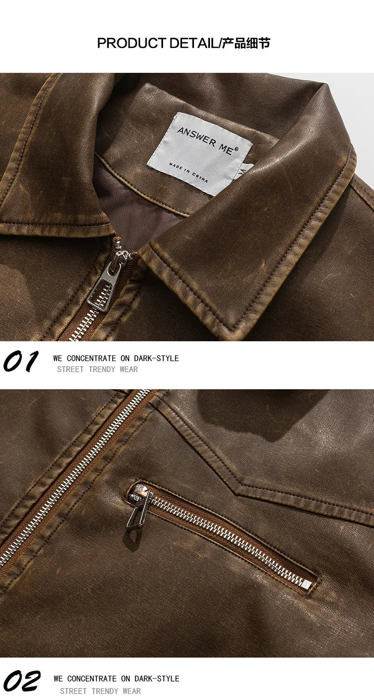 American Vintage Washed Leather Jacket for Men's Autumn Niche High-end Motorcycle