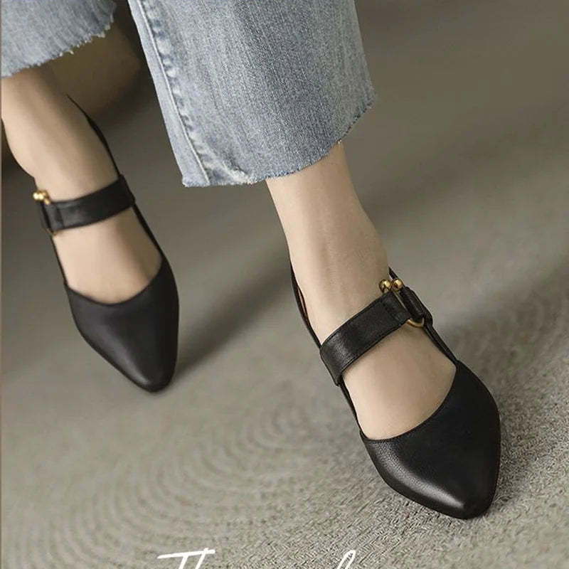 Block Heels Sandal Female Medium Heel Shoe Chunky Genuine Leather Shoes Summer New 2023 Sandals Ladies Fashion Elegant Black Hot