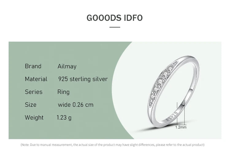 Ailmay 100% 925 Sterling Silver Classic Simple AAAAA Level Dazzling Zirconia Finger Rings For Women Wedding Statement Jewelry
