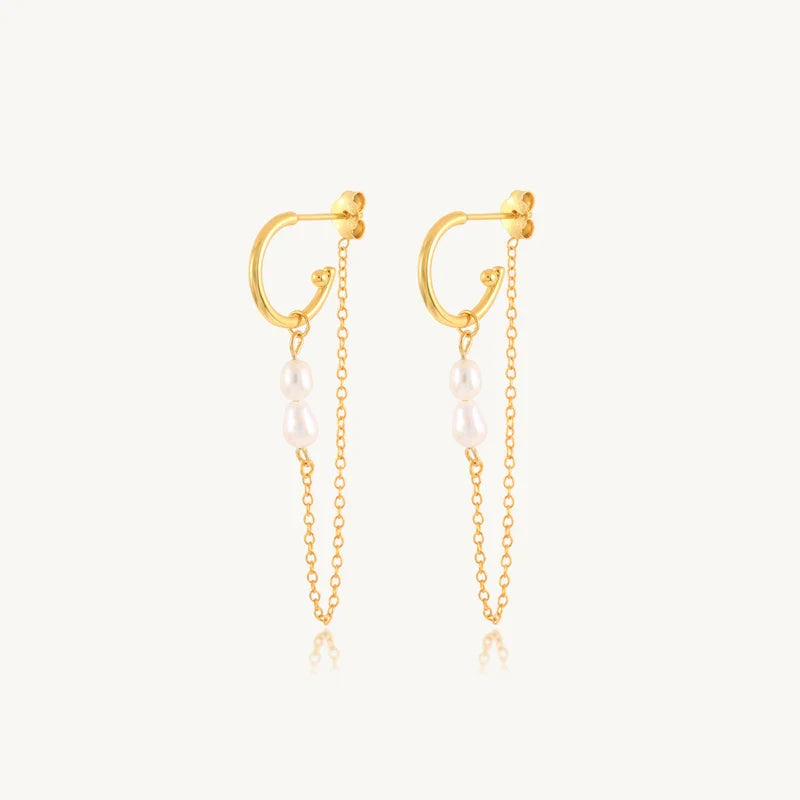 Aide 925 Sterling Silver Long Chain Tassel Baroque Irregular Pearl Dangle Earrings for Women C Shape Earrings Jewelry Pendientes